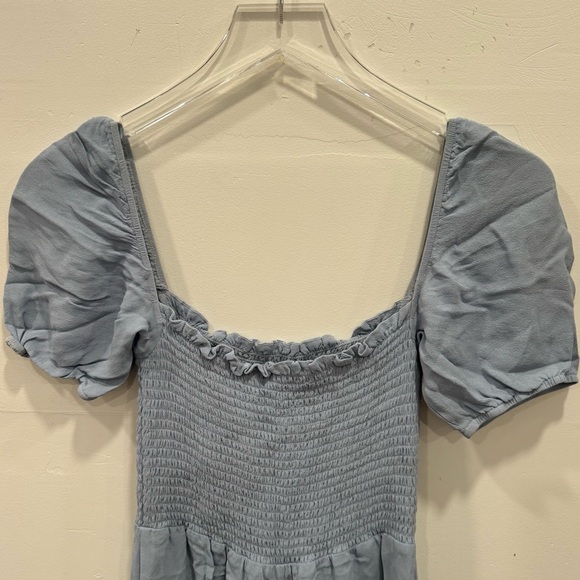 Reformation Meadow Midi Dress in Mineral Blue Small Front Slit Puff Short Sleeve - Picture 9 of 9